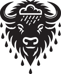 Bison head silhouette with rain falling