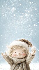 Joyful Child Snow Scene  Winter Wonderland  Festive Season  Christmas Cheer  Holiday Card