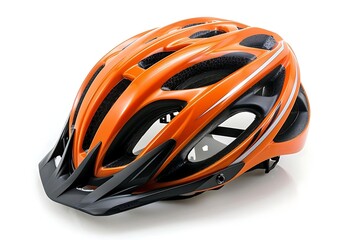 Orange and black bicycle helmet isolated on white background.