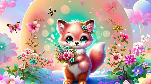 Fox with a bouquet.