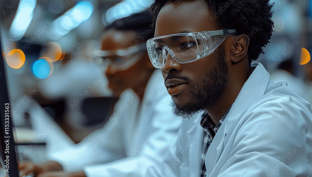Aufkleber black women and men computer scientists in computer lab.