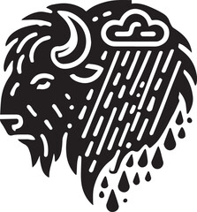 Bison head silhouette with rain falling
