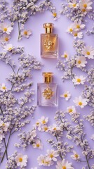 Luxurious Perfume Bottles Flatlay with Golden Accents