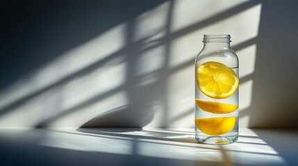 Refreshing Lemon Water in Glass Bottle