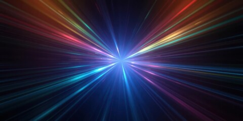 Vibrant Light Rays Radiating in Multiple Colors Against a Dark Background Creating an Abstract and Ethereal Atmosphere for Creative Projects