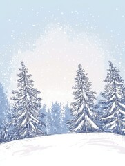 Naklejka premium Winter landscape with snowy trees and gentle snowfall in a serene atmosphere during a chilly afternoon. Generative AI