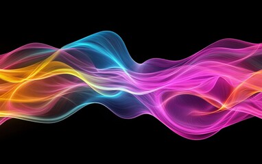 Obraz premium A fluid, wave-like gradient of neon colors, including electric pink, bright yellow, and cyan, forming a smooth abstract flow