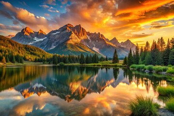 Serene Landscape: Financial Growth & Stability Represented by Majestic Mountain Range at Sunset