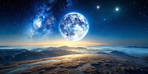 Obraz premium Serene Lunar Landscape: Majestic Full Moon on a Clear Night - Stock Photo