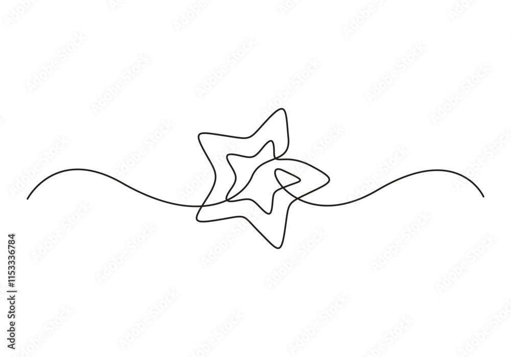 Wall mural Hand draw doodle stars illustration in one continuous line arts style vector, Star single line drawing vector illustration