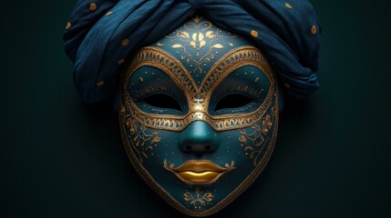 Venetian Mask. Decorative blue gold Venetian mask with intricate patte