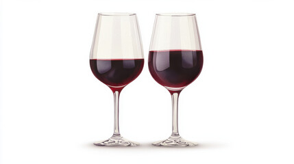 Two elegant wine glasses filled with red wine on white background isolated design on white background