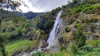 Naturno, Italy, 10.07.2024, waterfall in the Alps