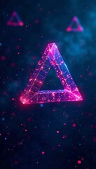 Triangular polygons floating in dark blue space, surrounded by glowing circuitry , futuristic tech, circuit boards