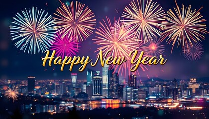 new year-greeting with colourful firework