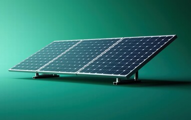 A simple solar panel with realistic aluminum edges, placed on a rich emerald green background
