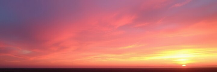Fototapeta premium Breathtaking Sunset Over Horizon with Vibrant Colors Blending from Orange to Pink and Purple, Capturing the Essence of a Serene Evening Sky