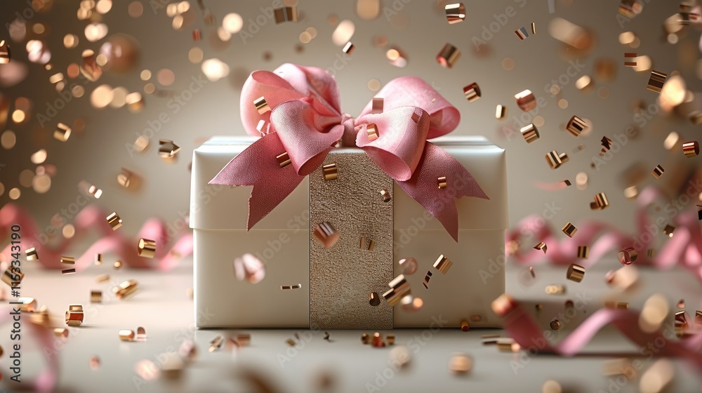 Poster a special gift box with a metallic ribbon, surrounded by subtle gold accents. set against a smooth g