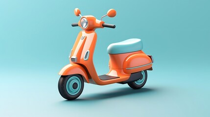 Orange retro scooter on light blue background.