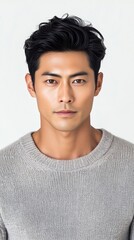 Obraz premium Man in gray sweater with serious expression