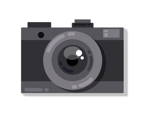 Camera photographic icon in trendy style. Single-lens camera with black color. Digital camera vector. Elements for photographic, film, and cinema. Vector illlustration. 