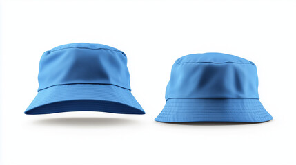 Fototapeta premium Blue bucket hat mockup front and back view isolated on white background for brand presentation