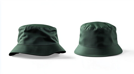 Fototapeta premium Green bucket hat mockup front and back view isolated on white background for brand presentation