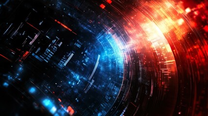 Obraz premium Abstract news background with globe and stock market data, glowing light effects in blue, red and white colors, with motion blur.
