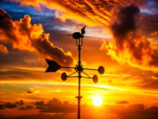 Obraz premium Silhouette of a Wind Direction Meter Against a Dramatic Sunset Sky