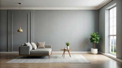 A minimalist room with a monochromatic gray wall serves as the backdrop for a sense of calmness and serenity , calm