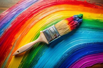 Fototapeta premium Rainbow Paintbrush Bird's Eye View - Colorful Artistic Brushstrokes Aerial Shot