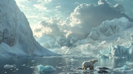 Polar Bear in Arctic Glacial Landscape