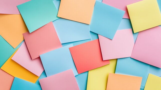 Colorful arrangement of pastel-colored sticky notes.