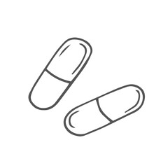 Hand drawn doodle medicine capsule isolated on white background. Pills vector illustration. Health and care. Design for clinics, hospitals, pharmacies, medical poster