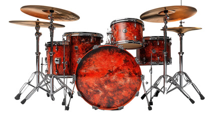 Obraz premium Red drum set with cymbals and stands, isolated on transparent background
