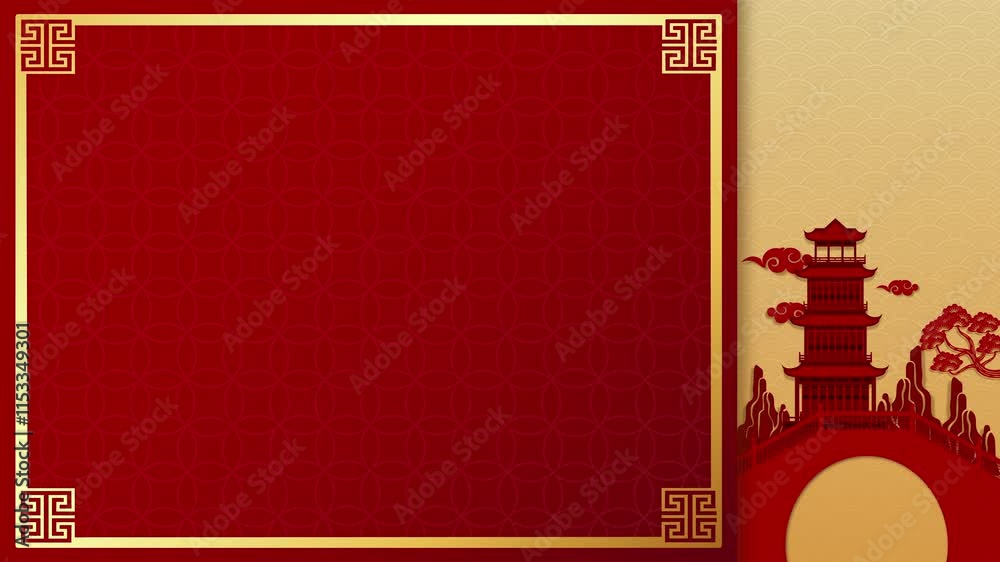 Canvas Prints chinese new year background with ancient pagoda decoration at border and red copy space frame with o