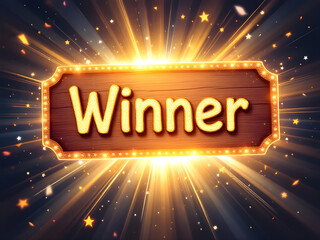 Winner sign with marquee lights and confetti