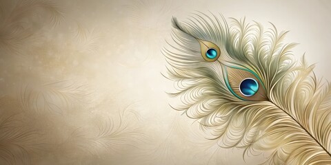 Obraz premium Elegant peacock feather design on a neutral background, invitation card
