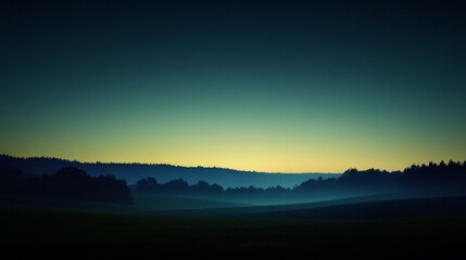 Obraz premium Serene Twilight Landscape With Silhouetted Trees And Fields