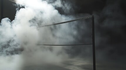 Smoke surrounds the volleyball sports net