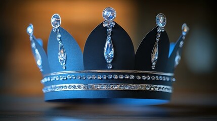 Blue Tiara. Royal blue jeweled crown close-up with diamonds luxury acc