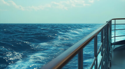 Fototapeta premium Endless Horizons: Serenity and Adventure From a Cruise Ship's Handrails