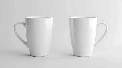 Fototapeta premium Two Blank White Mugs on a White Background, Perfect for Mockups and Branding Designs