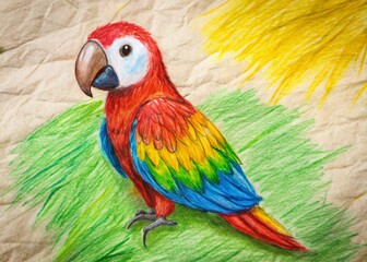 Obraz premium Simple Parrot Drawing, Child's Artwork, Colorful Bird Sketch, Hand-Drawn Illustration, Cute Parrot Design