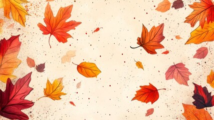 Fototapeta premium Autumn Leaves Falling Gently On A Beige Background