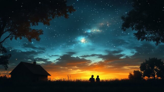Family bonding moments a stargazing night in backyard