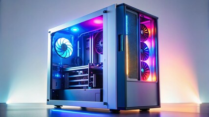 Sleek Gaming PC on Pure White Background - High-Res Stock Photo