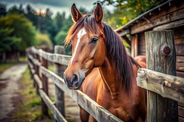 Obraz premium Slow Motion Horse at Fence: Rural Documentary Photography