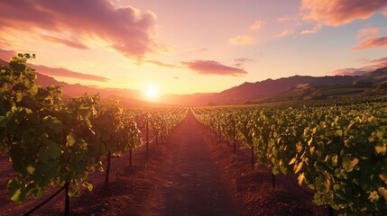 Vineyard sunset landscape peaceful nature scene.