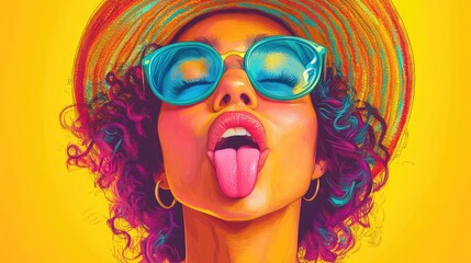 Fototapeta premium Vibrant Illustration of a Girl Sticking Out Her Tongue
